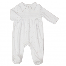 G13119: Baby Unisex Smocked Velour All In One With Foil Print (0-6 Months)